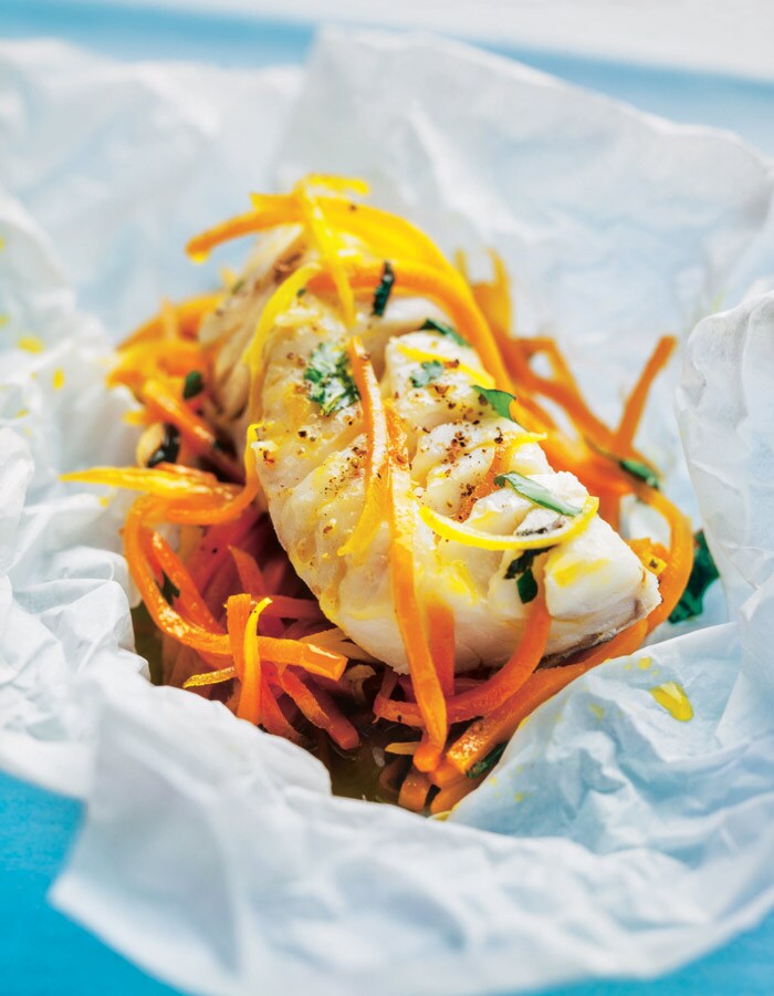 Bacalao en papillote con zanahorias