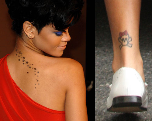 galeria de tatuajes en la espalda. La cantante de Barbados se ha tatuado en el lado izquierdo del cuello 