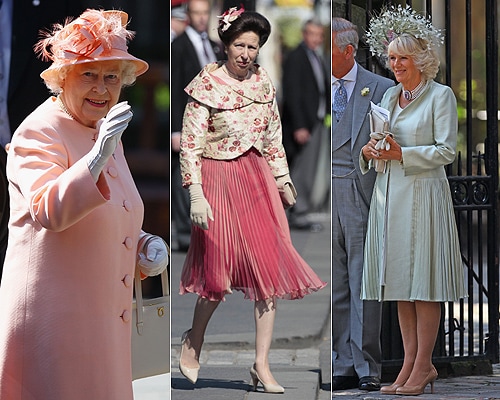 La reina Isabel, la princesa Ana, madre de la novia, la duquesa de Cambridge