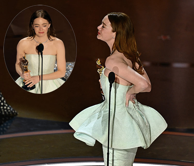 A Emma Stone se le romper el vestido pero gana el Oscar