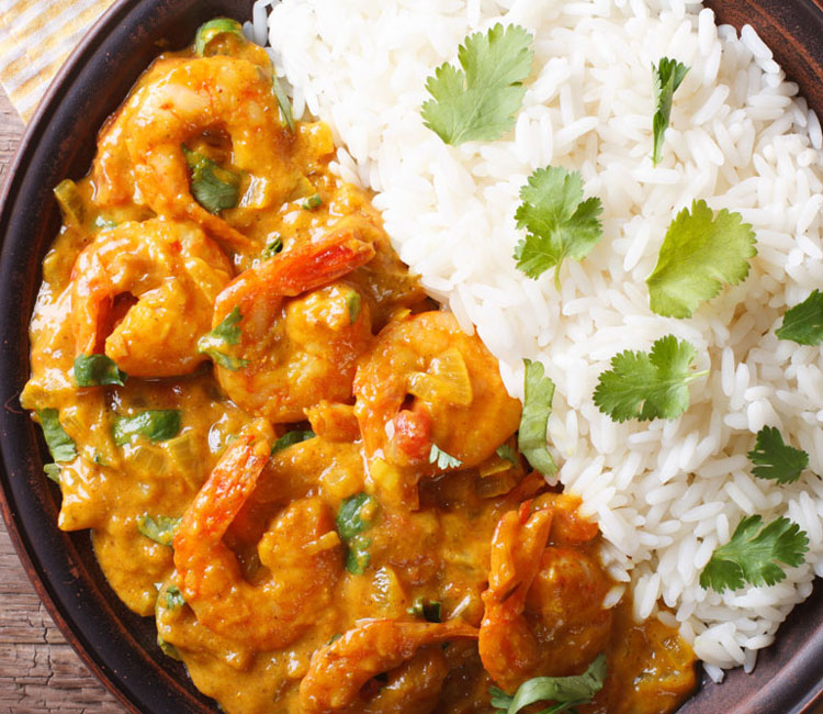 Gambas al curry con arroz 