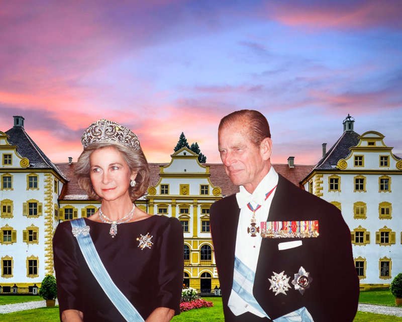 Montaje de la Reina Sofía y el duque de Edimburgo en Salem