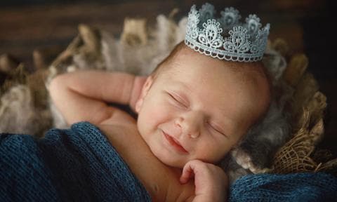 Newborn Baby Boy Wearing Crown