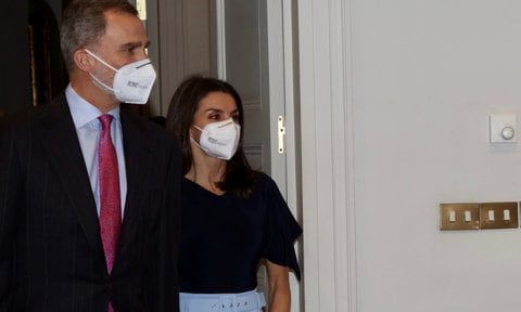 Queen Letizia is vision in blue for engagement with King Felipe