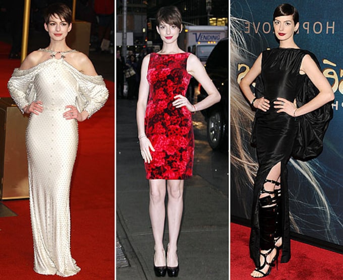 Los 'looks' de Anne Hathaway: Elegancia en blanco, rojo y negro