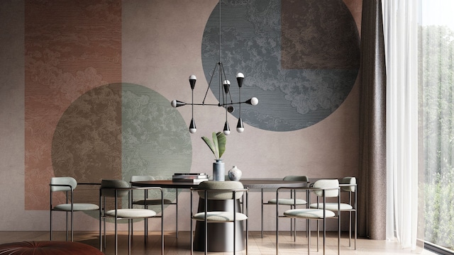Pared de comedor decorada con un mural