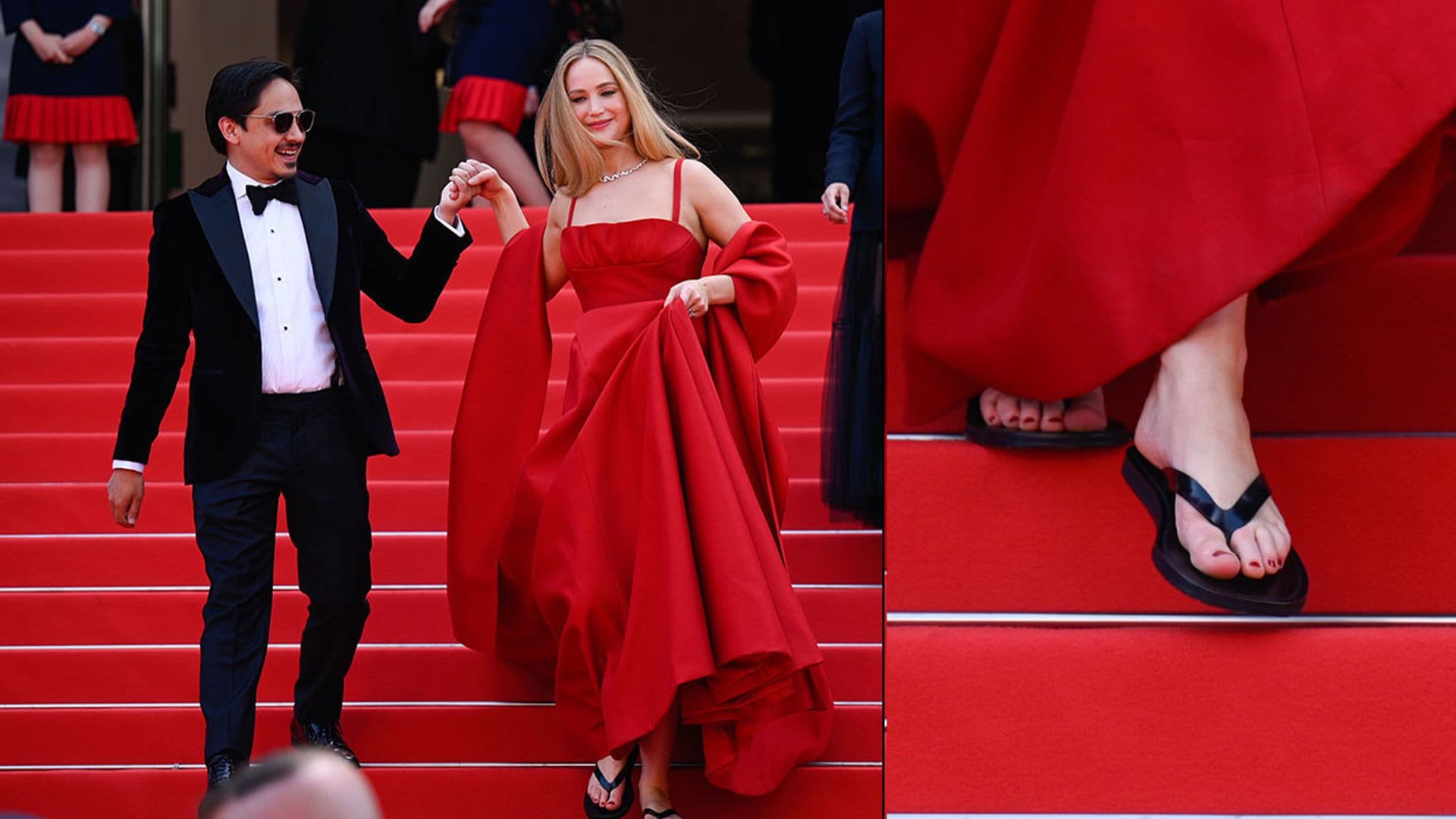 Jennifer Lawrence opta por las ¡chanclas! en Cannes para evitar sus míticos tropiezos