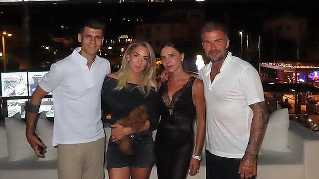Álvaro Morata y Alice Campello con los Beckham