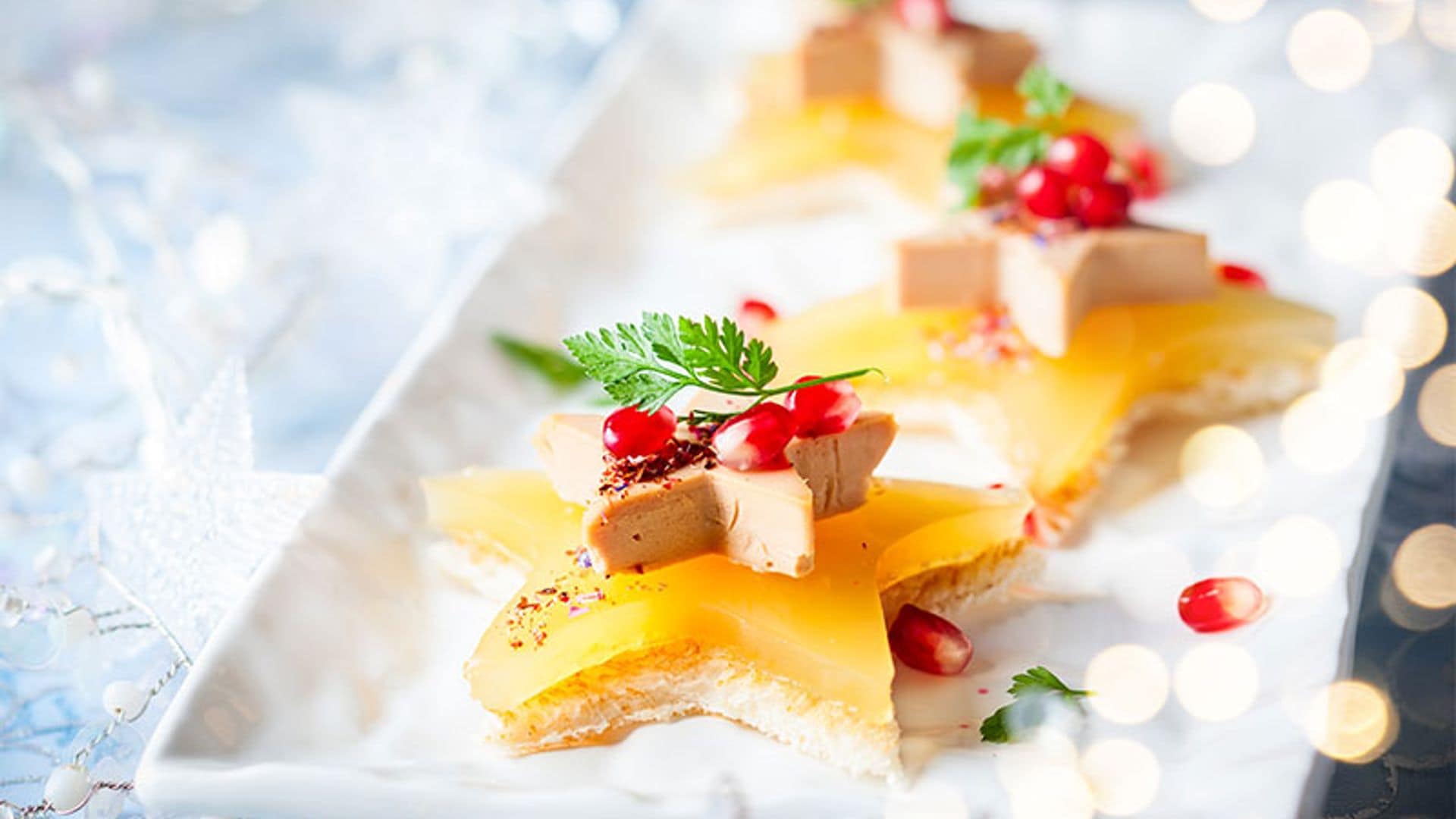 Estrellas de 'foie' con dulce de manzana y granada
