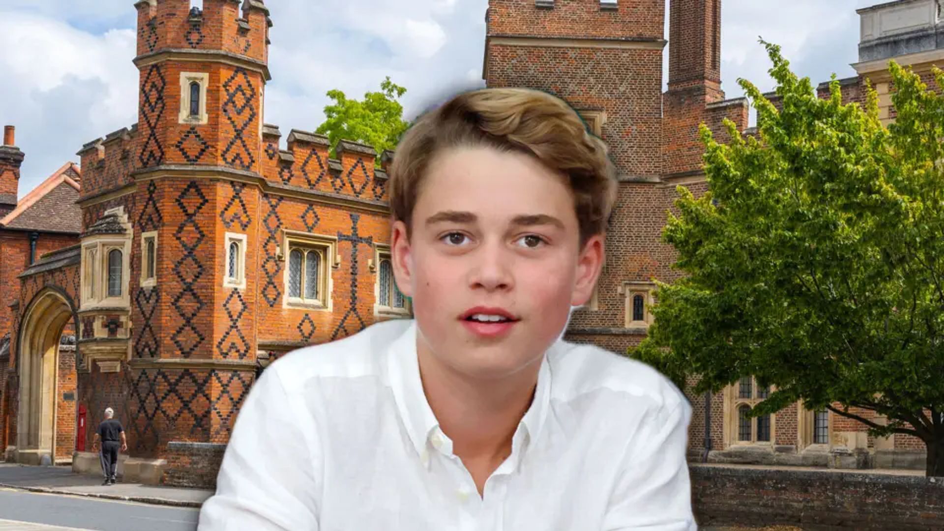 El príncipe George, en un montaje con el Eton College de fondo