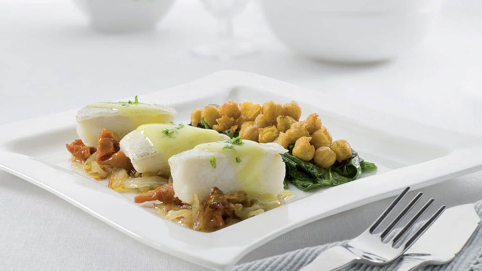 Bacalao con garbanzos y espinacas