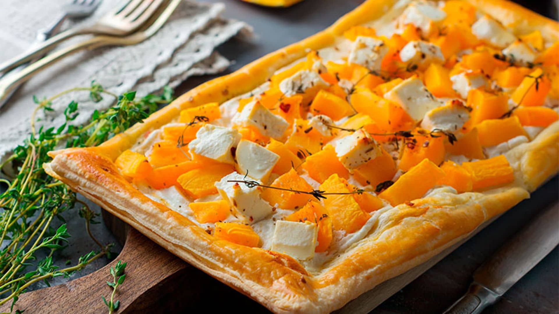 Tarta de calabaza, queso feta y ricota