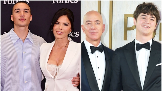 Lauren Sánchez con su hijo Nikko y Jeff Bezos con su hijo Preston.