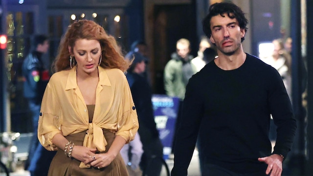 Blake Lively and Justin Baldoni are seen on the set of 'It Ends with Us' on January 12, 2024 in Jersey City, New Jersey