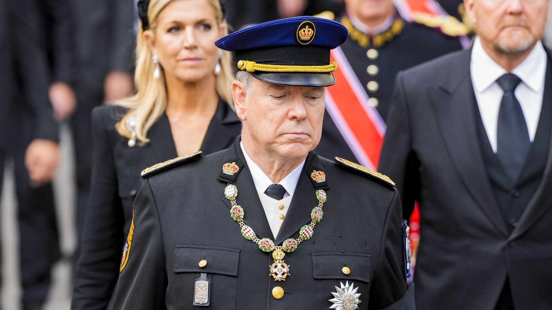Alberto de Mónaco durante el funeral de Harald