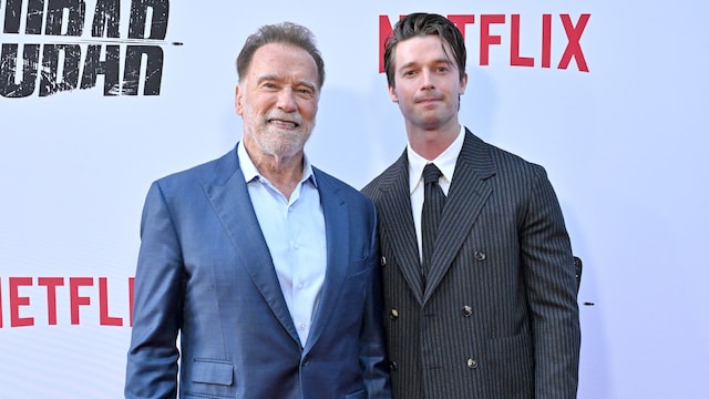 Arnold Schwarzenegger y Patrick Schwarzenegger en la premier de FUBAR