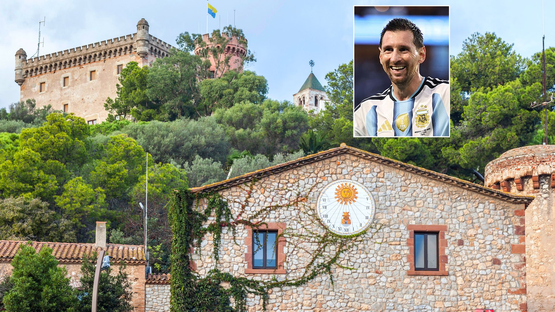 Castillo y masía de Castelldefels y Leo Messi, barcelona