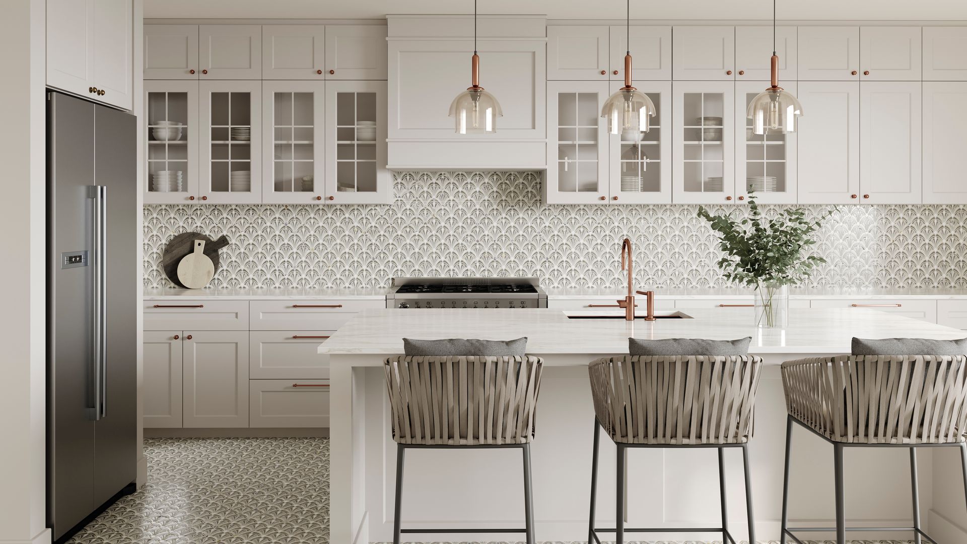 Cocina con azulejos geométricos