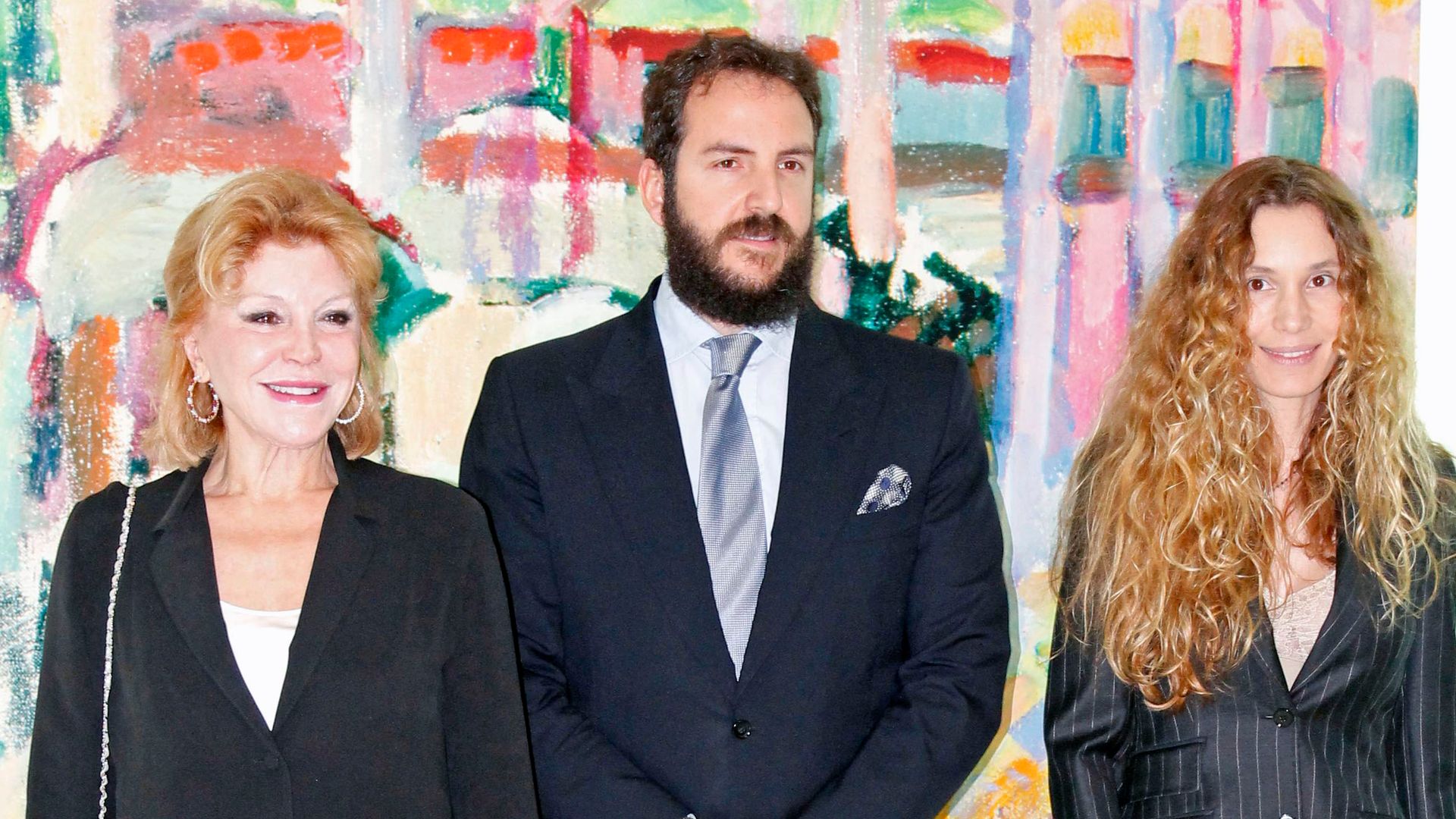 MADRID, SPAIN - FEBRUARY 16: Baroness Carmen Thyssen-Bornemisza (L), her son Borja Thyssen-Bornemisza and her daughter-in-law Blanca Cuesta attend the opening of Raoul Dufy exhibition painting at Thyssen-Bornemisza Museum on February 16, 2015 in Madrid, Spain. (Photo by Europa Press/Europa Press via Getty Images)