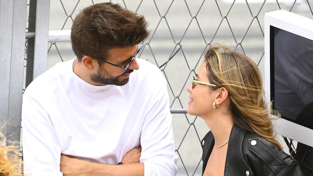 Former Barcelona's Spanish defender Gerard Pique (C) and his partner Clara Chia Marti (R) attend the Moto2 race of the Moto Grand Prix de Catalunya at the Circuit de Catalunya in Montmelo, on the outskirts of Barcelona, on September 3, 2023. (Photo by Josep LAGO / AFP) (Photo by JOSEP LAGO/AFP via Getty Images)