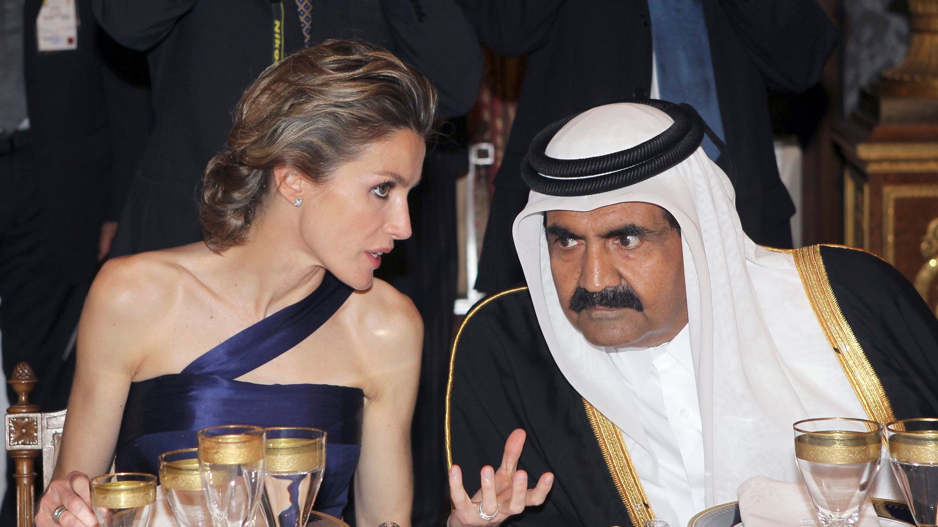El exemir de Catar, Hamad Bin Jalifa al-Thani, en una cena en el Palacio Real de Madrid cuando Letizia todavía era princesa