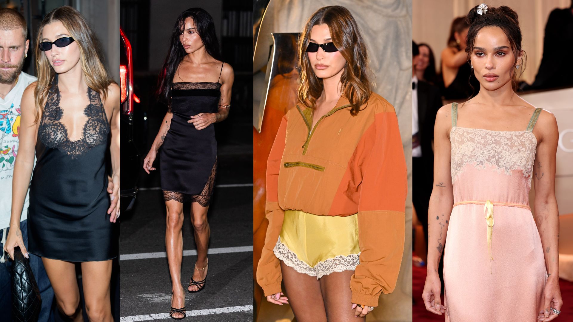 Cómo llevar la tendencia lencera al estilo de Zoë Kravitz y Hailey Bieber para San Valentín