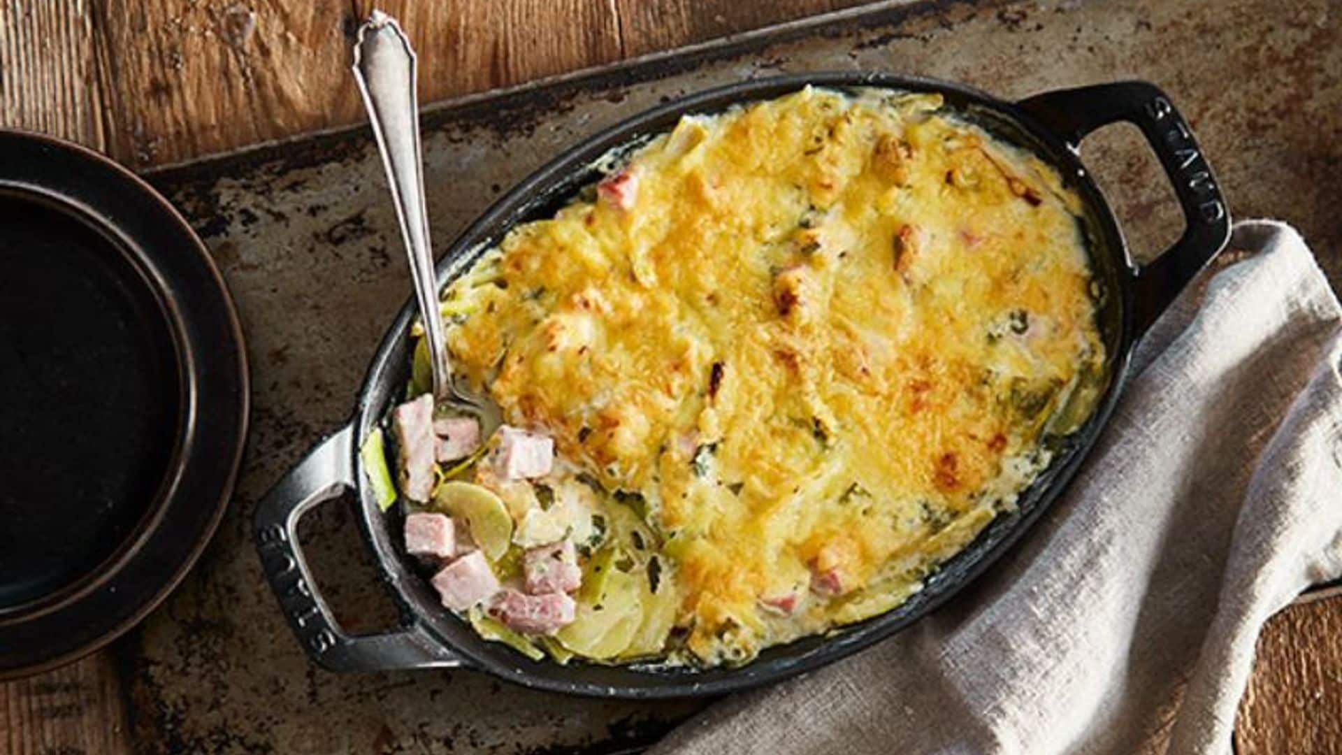 Gratinado de puerro, patata y pavo