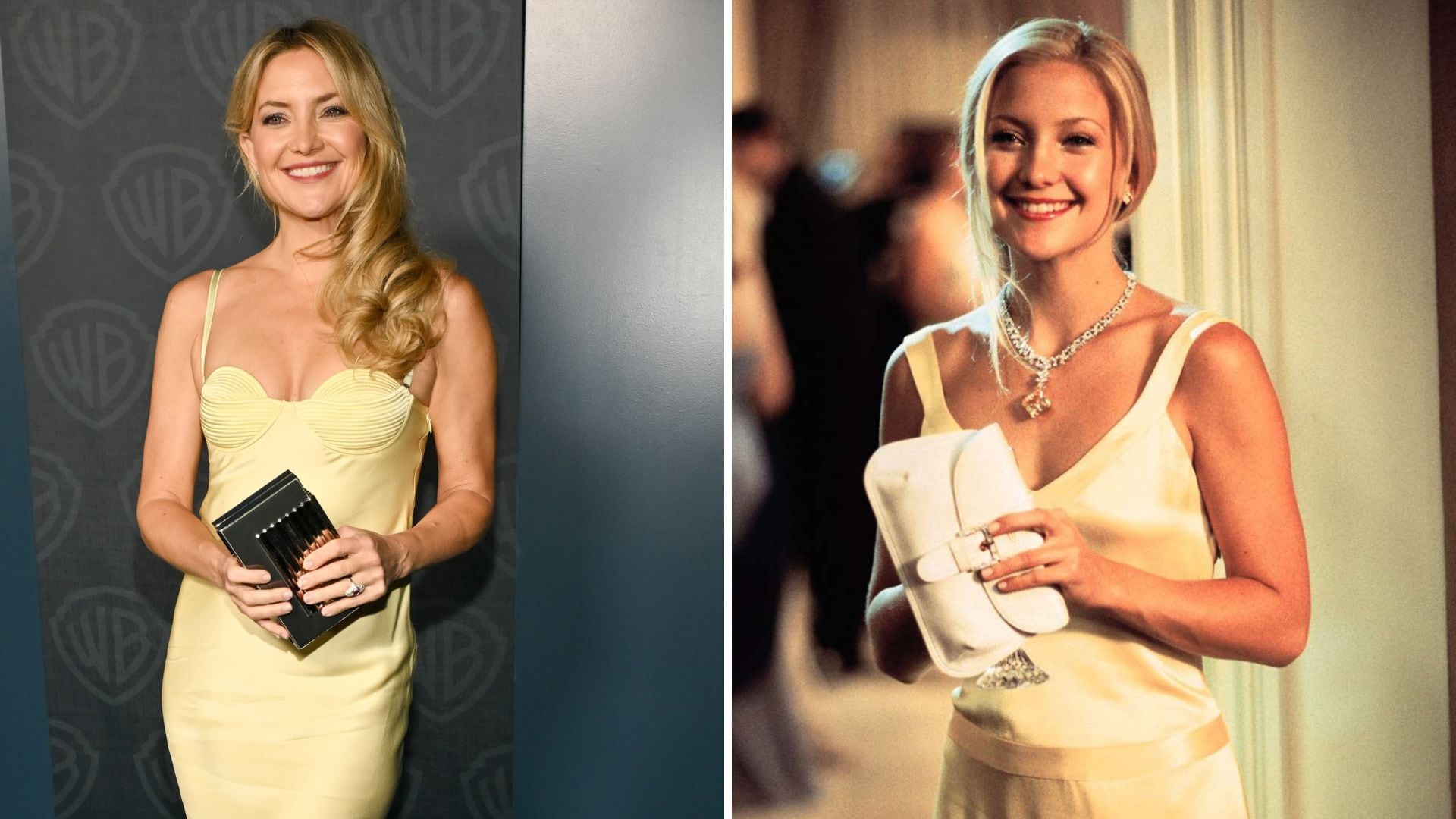 Kate Hudson en 2025 y en 2003, con vestido amarillo mantequilla