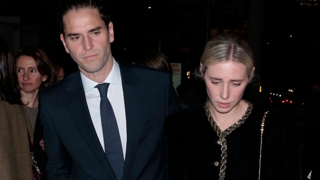 Lulu Figueroa, acompañada de su marido Adrián Saavedra en el funeral por su padre, el conde de Romanones