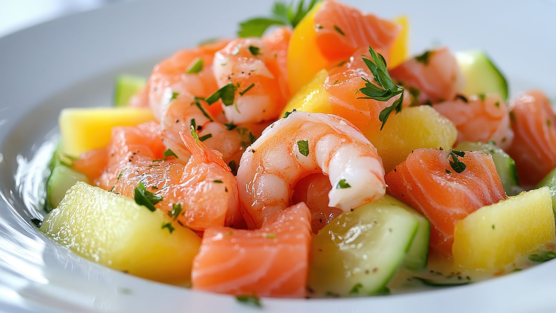 Ensalada de salmón con aguacate y melón
