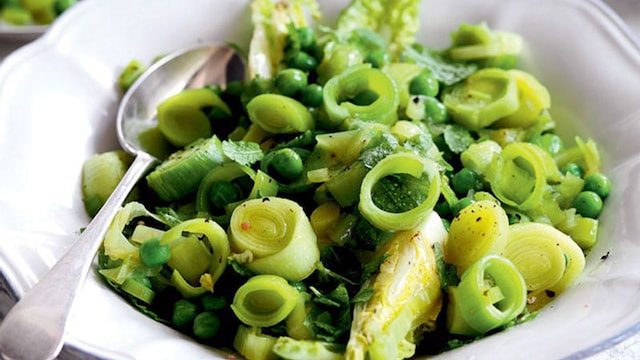 puerros guisantes