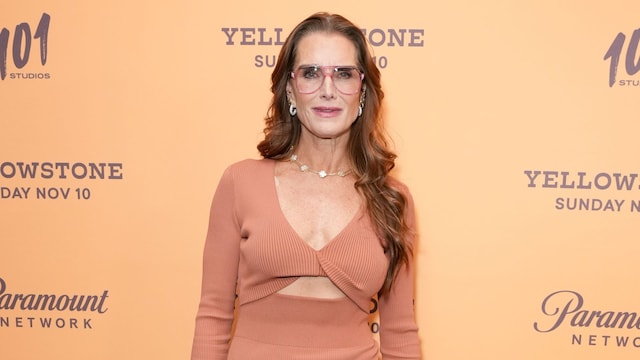 Plano entero de Brooke Shields con vestido de canalé ajustado 