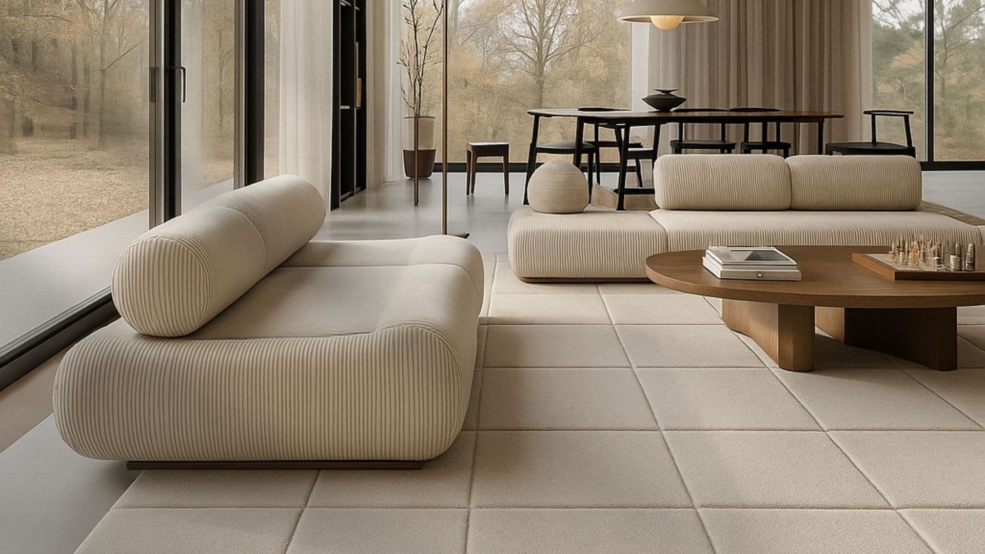 Salón con alfombra en color beis