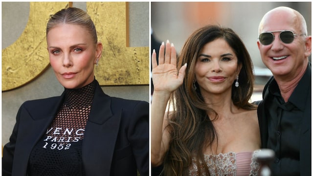 Charlize Theron, Lauren Sánchez y Jeff Bezos.