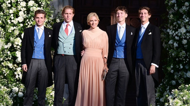 Marie-Princess Chantal of Greece with their son, Constantine Alexios, Achileas, Odysseas during the wedding of Theodora of Greece and Denmark and Matthew Kumar in Athens.