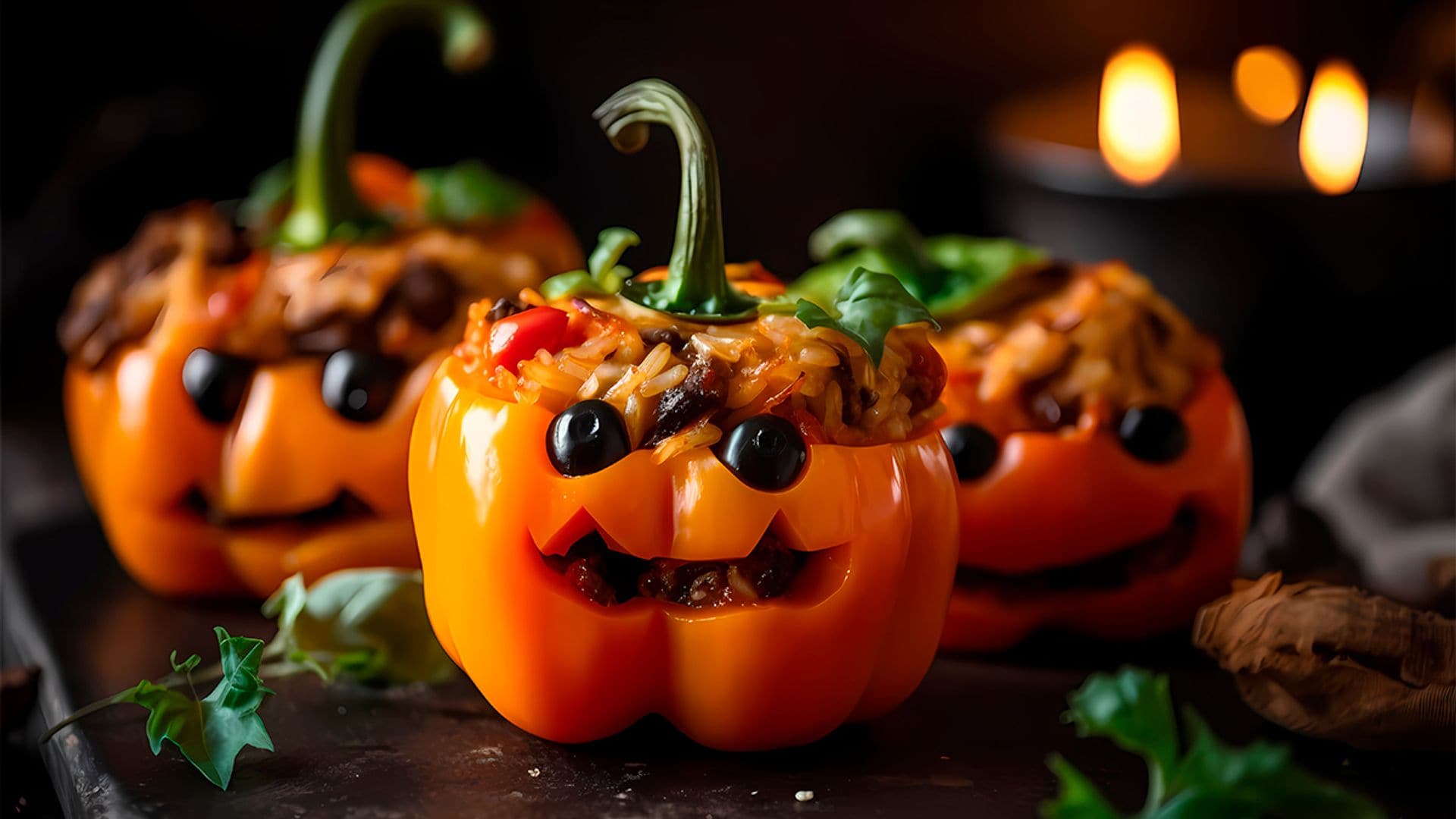 Pimientos de Halloween (relllenos de arroz con pasas)