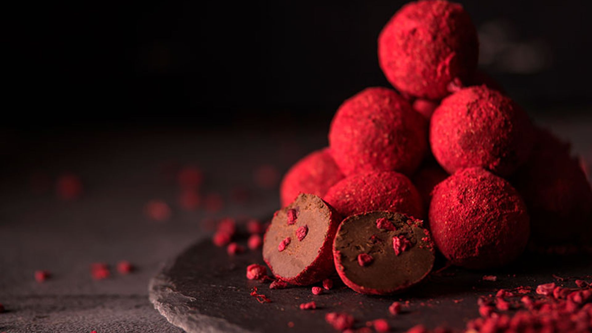 Trufas de chocolate con frambuesa