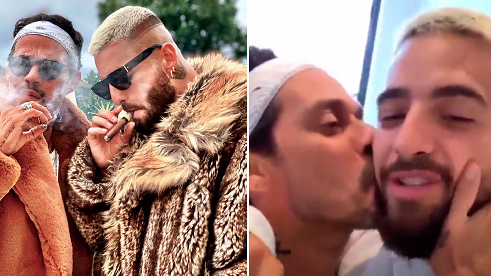 El cariñoso beso entre Marc Anthony y Maluma que prueba que son grandes amigos