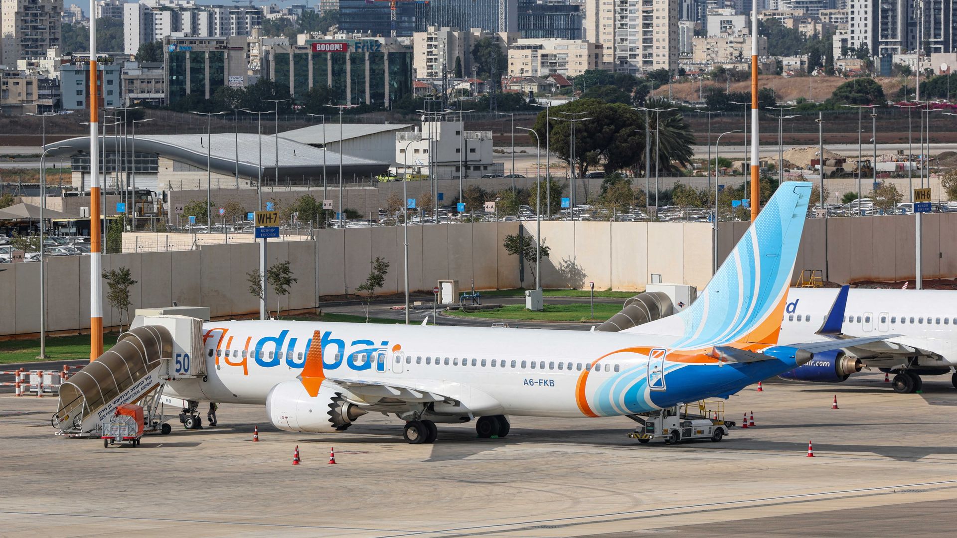 A flydubai flight bound for Dubai is seen before taking off from Ben Gurion Airport near Tel Aviv on September 30, 2026. A passenger on a rerouted flydubai flight that was bound for Tel Aviv said one of the pilots tried to crash the plane and kill everyone on board, after both pilots were found to be wounded on landing in Saudi Arabia. In the first comment by an official, Israel's far-right national security minister Itamar Ben Gvir alleged an attempted "terrorist" attack in the incident, in which none of the passengers reported injuries. (Photo by Jack GUEZ / AFP via Getty Images)