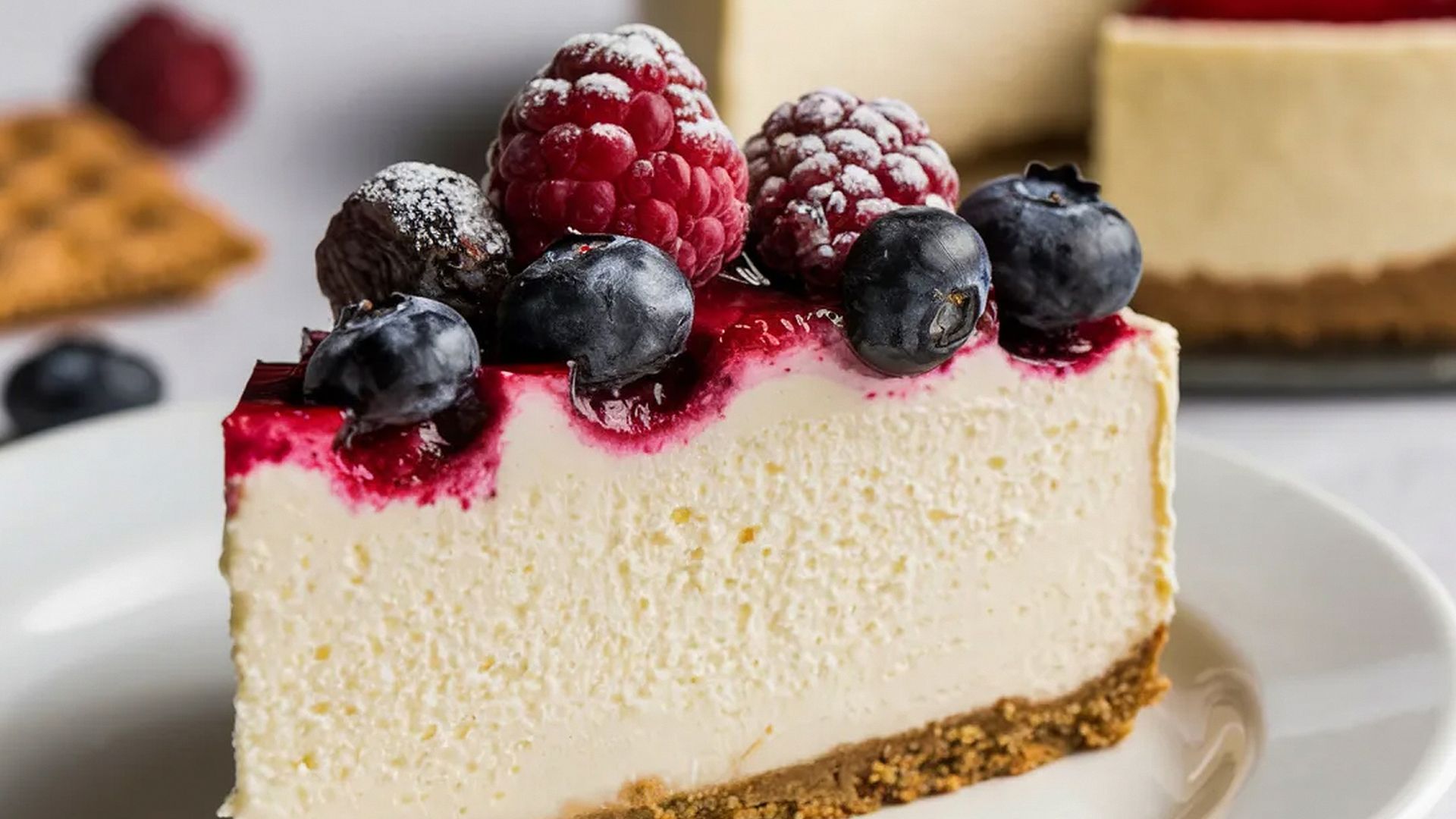 Tarta fría de queso y frutos rojos.