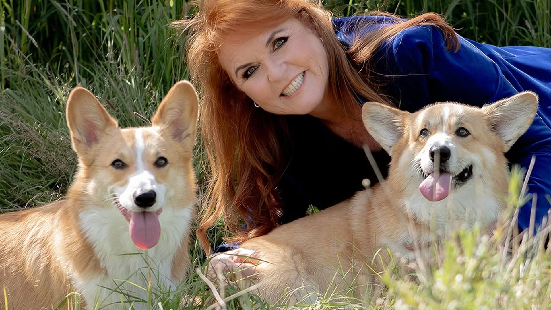 Sarah Ferguson con Muick y Sandy, en una foto reciente por el Día Internacional de las Mascotas.