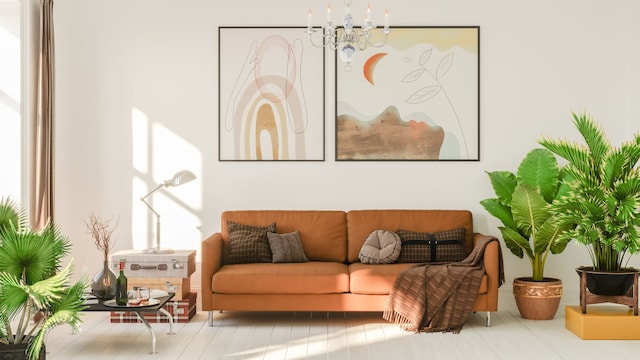 Salón con decoración de estilo 'boho' en tonos neutros. Sofá y cuadro modernos.