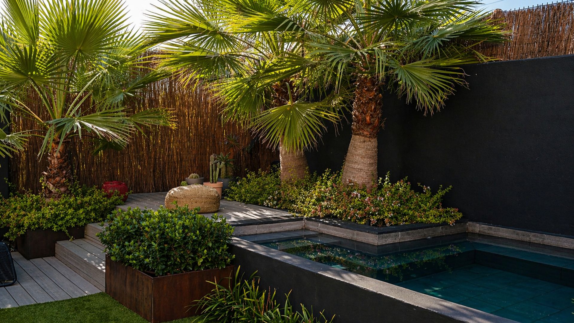 Exterior con piscina, paisajismo diseñado por BAOM