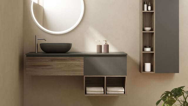 Mueble de lavabo en negro y madera