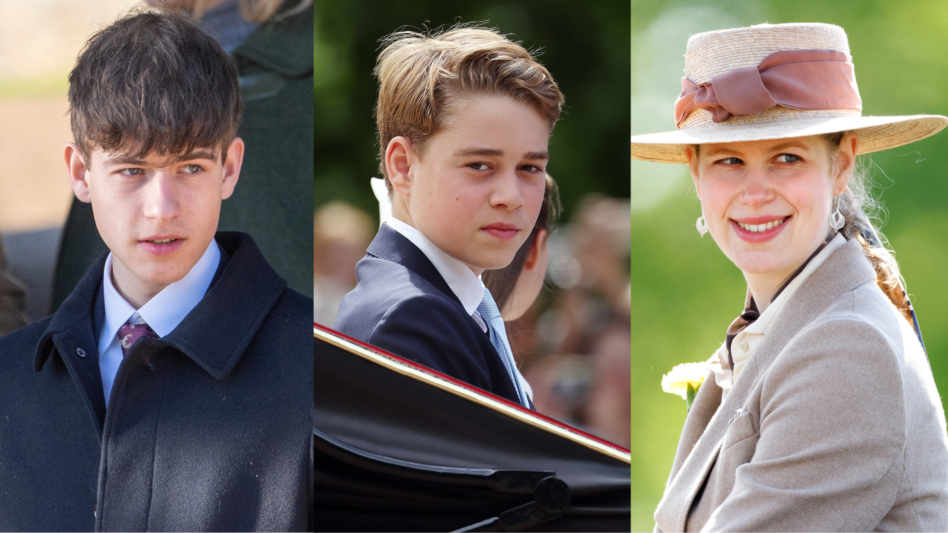 De izquierda a derecha: James Wessex, el príncipe George y Lady Louise Windsor