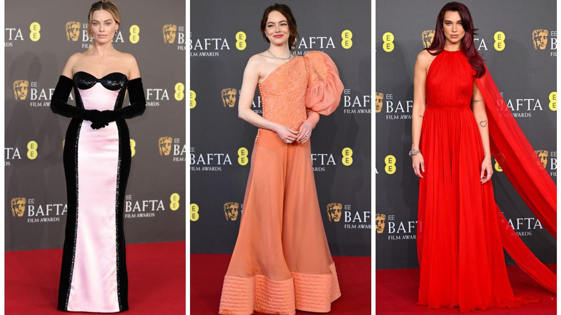 BAFTAs 2024: Dua Lipa, Margot Robbie y Emma Stone entre las mejor vestidas de la alfombra roja