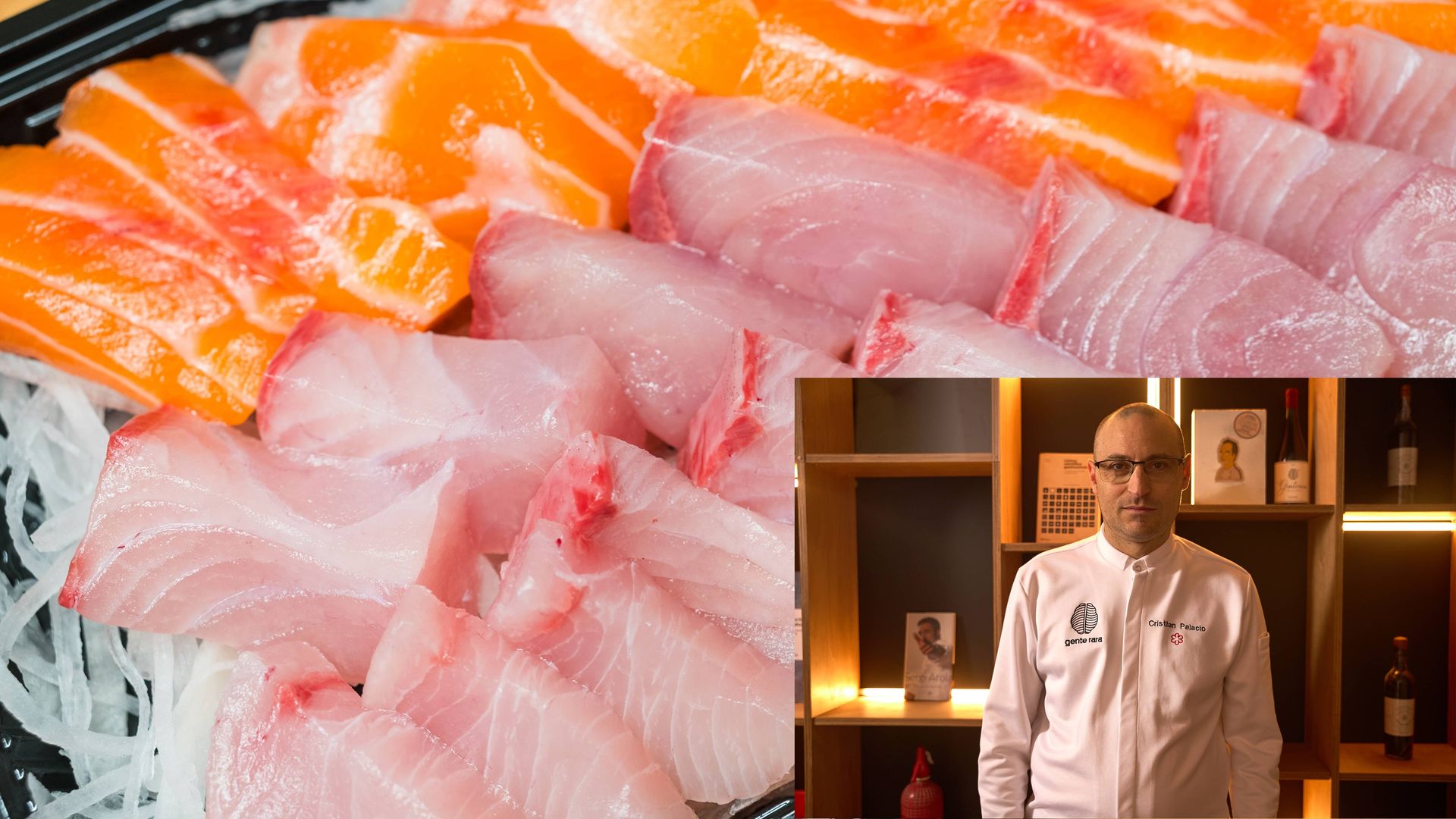 Pescado crudo en sashimi y el cocinero Cristian Palacio