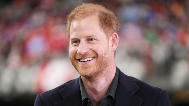 Prince Harry, the Duke of Sussex during a pre-game television interview at the 111th Grey Cup in Vancouver on Sunday, November 17, 2024.