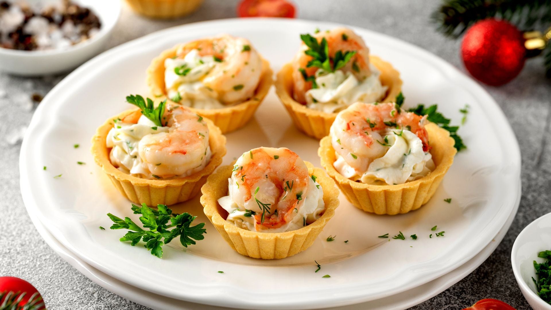 Apertitivos con langostinos para Navidad.