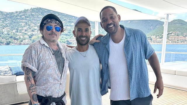 Will Smith y Johnny Depp rumbo al concierto de Andrea Bocelli en Italia, julio 2024
